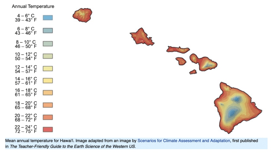 Mean Annual Temperature for Hawaii